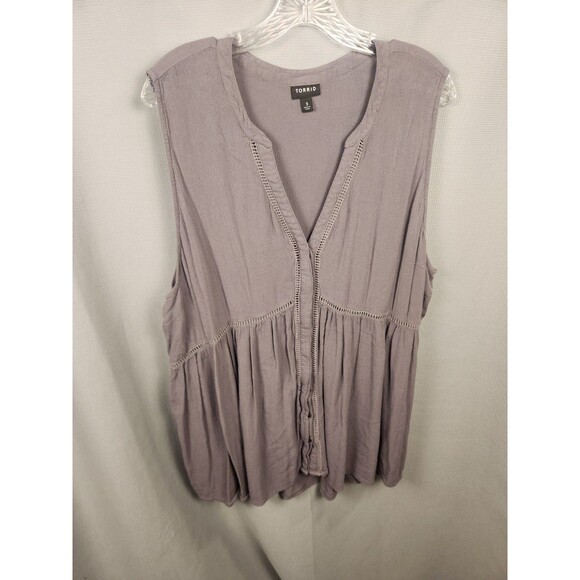 Torrid Babydoll Crinkle Gauze Tunic Tank Smoked Pearl Size 3 - Picture 1 of 6
